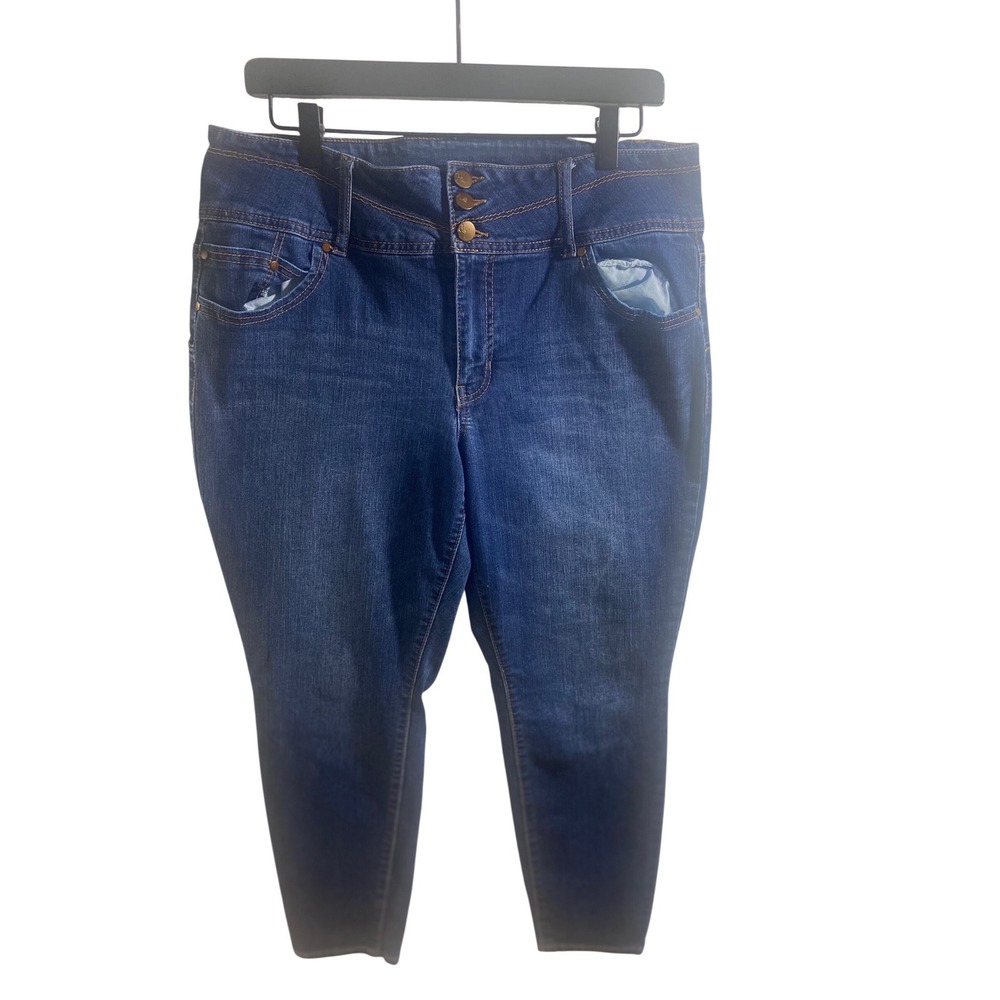 d.jeans Skinny Jeans Womens 16P Blue Excellent High Rise Stretch Triple Button